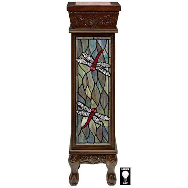 Dragonfly Stained Glass Lighted Pedestal Ornate Column Showcase Art